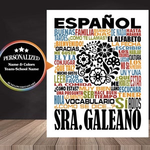 Spanish Teacher Poster, Personalized Spanish Teacher Sign, Spanish Teacher Gift, Gift for Spanish Teacher