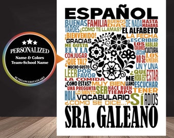 Spanish Teacher Poster, Personalized Spanish Teacher Sign, Spanish Teacher Gift, Gift for Spanish Teacher
