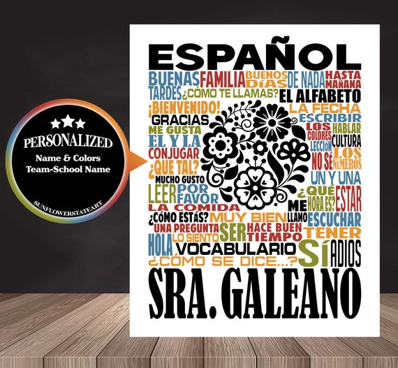 Spanish Teacher Typography, Personalized Spanish Teacher Poster, Spanish Teacher Gift, Gift for Spanish Teacher