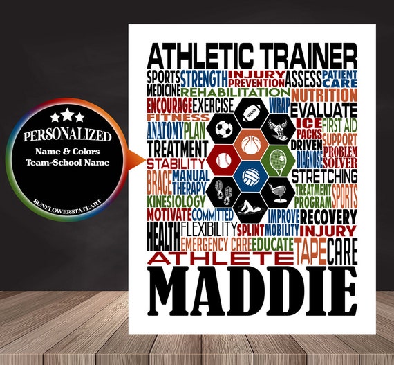 Personalized Athletic Trainer Poster, Athletic Trainer Typography, Gift for Athletic Trainer, Sports Medicine Kinesiology Physiology Gift