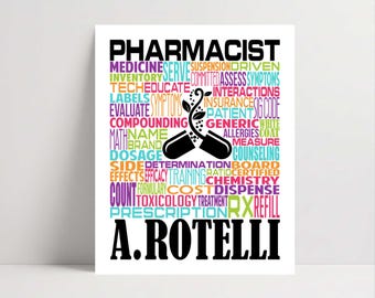 Pharmacist Poster, Personalized Pharmacist Sign, Pharmacist Word Art, Pharmacist Gift, Pharmacist Graduation Gift, Pharmacy Gift