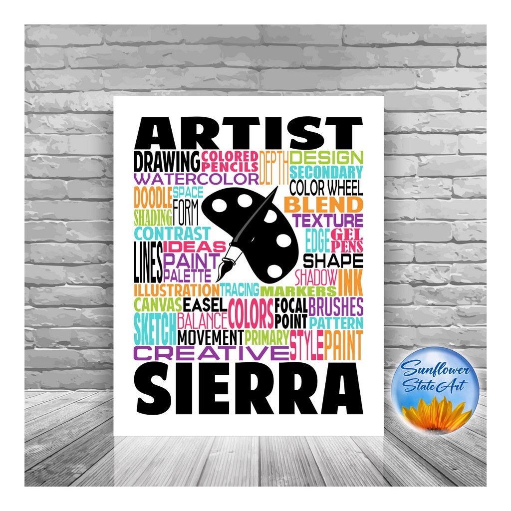 Personalized Artist Typography, Artist Gift, Gift for Artist, Gift
