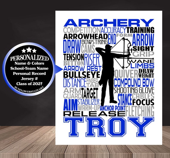 Personalized Archery Poster, Archery Typography, Archery Team Gift, Compound Bow Gift, Personalized Archer Poster, Recurve Bow Gift