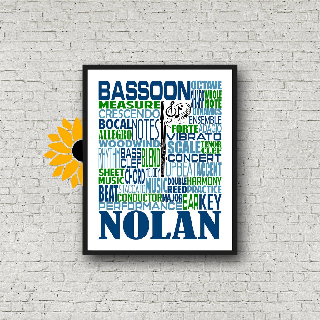 Personalized Bassoon Poster, Bassoon Typography, Bassoon Player Gift