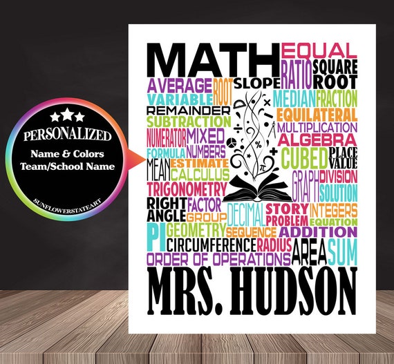 Gift for Math Teacher, Math Typography, Personalized Math Teacher Poster, Math Teacher Gift, Algebra Teacher, Calculus Teacher, Trigonometry