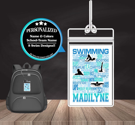 Personalized Swimming Bag Tag, Swim team gift, Swimming Luggage Tag, Personalized Backpack Bag Tag, Custom Bag tags, Sports bag tags