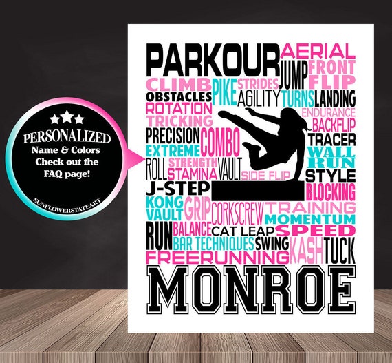 Gift for Parkour, Personalized Parkour Poster, Gift for Freerunner, Parkour Typography, Freerunning Typography, Tracer Gift, Parkhour Gift