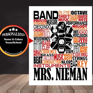 Personalized Band Teacher Poster, Band Typography, Band Teacher Gift, Gift for Music Teacher, Band Instructor, Conductor Gift, Marching Band