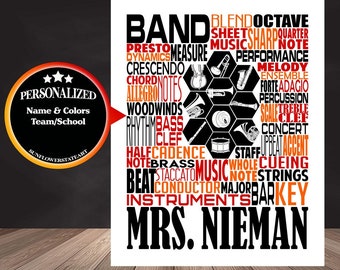 Personalized Band Teacher Poster, Band Typography, Band Teacher Gift, Gift for Music Teacher, Band Instructor, Conductor Gift, Marching Band
