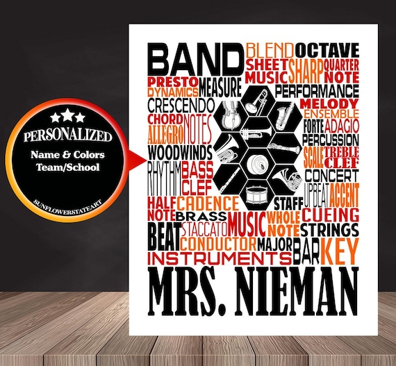 Personalized Band Teacher Poster, Band Typography, Band Teacher Gift, Gift for Music Teacher, Band Instructor, Conductor Gift, Marching Band