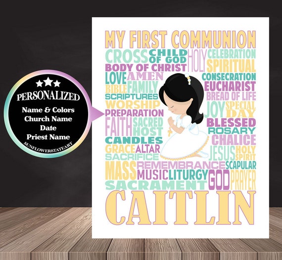 First Holy Communion Table Decor, 1st Communion Poster, First Communion Gifts, Personalized First Communion Rosary Image,