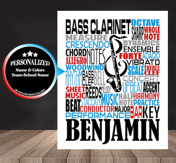 Personalized Bass Clarinet Poster, Bass Clarinet Typography, Bass Clarinet Player Gift, Bass Clarinet Gift, Band Gift, Marching Band