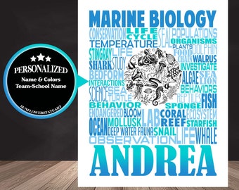 Marine Biology Typography, Personalized Marine Biologist Poster, Gift For Marine Biology Student,  Marine Biologist Gift