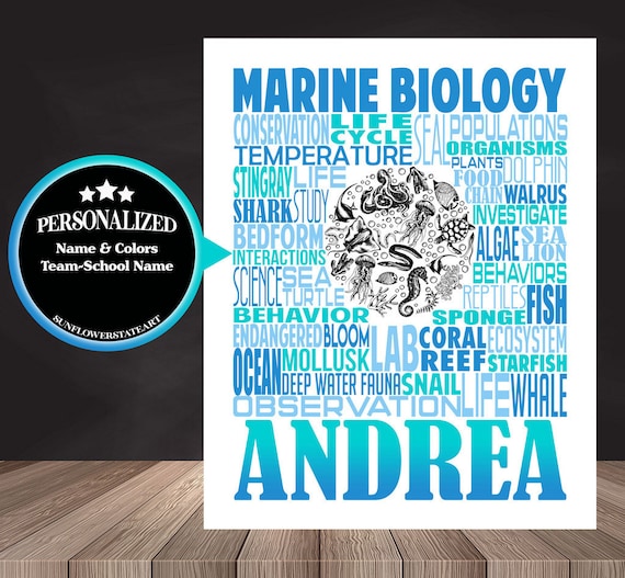 Marine Biology Typography, Personalized Marine Biologist Poster, Gift For Marine Biology Student,  Marine Biologist Gift