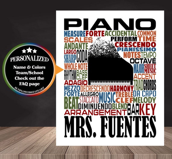 Personalized Piano Poster, Piano Typography, Piano Player Gift, Piano Art, Piano Gift, Custom Piano, Gift for Piano Player, School Band Gift