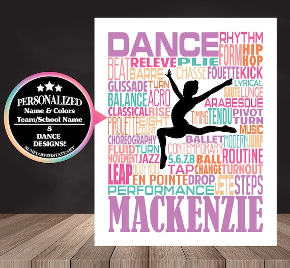 Dance Typography, Gift for Dancer, Personalized Dance Poster, Dancing Art, Dancing Print, Dance Team Gift, Custom Dancer, Custom Dance