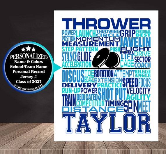 Track & Field Thrower, Shot Put and Discus Thrower, Personalized Shot Put Thrower Poster, Javelin Thrower, Shot Put Typography,