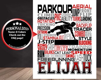 Personalized Parkour Poster, Gift for Parkour, Gift for Freerunner, Parkour Typography, Freerunning Typography, Tracer Gift, Parkhour Gift