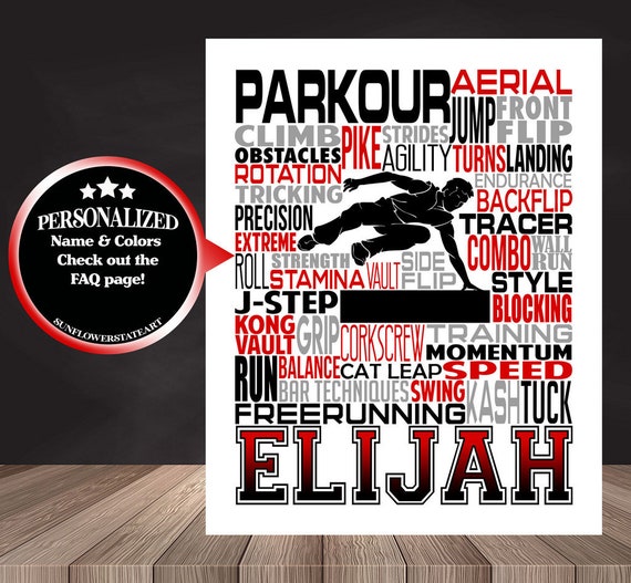 Personalized Parkour Poster, Gift for Parkour, Gift for Freerunner, Parkour Typography, Freerunning Typography, Tracer Gift, Parkhour Gift