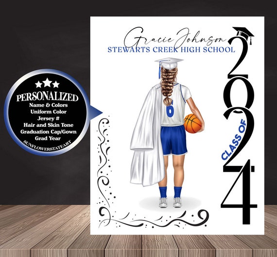 Basketball Poster, Basketball Graduation Gift, Senior Night Gift, Graduation Table Decor, Signing Day, Personalized Basketball Team Gift