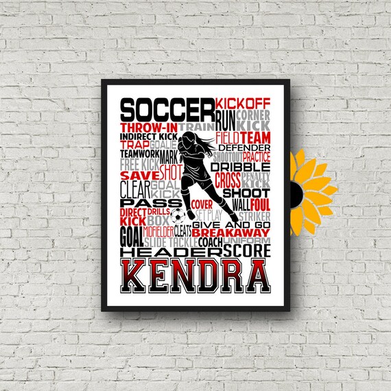 Girls Soccer Typography, Personalized Soccer Poster, Gift for Soccer Players, Soccer Gift, Soccer Team Gift, Soccer Print, Soccer Player Art