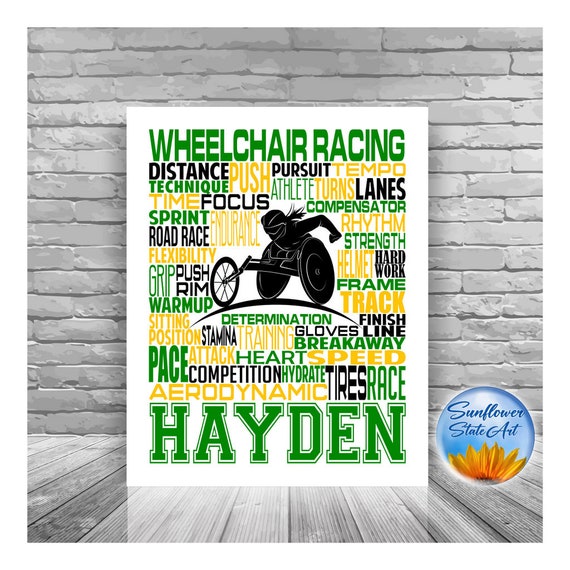 Para Athlete Gift, Personalized Wheelchair Racing Poster, Wheelchair Racing Typography, Para-Athlete Poster, Adaptive Sports gift
