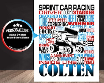 Sprint Car Gift, Sprint Car Sign, Personalized Sprint Car Poster, Gift for Sprint Car Driver, Race Car Driver Gift, Dirt Track Racing