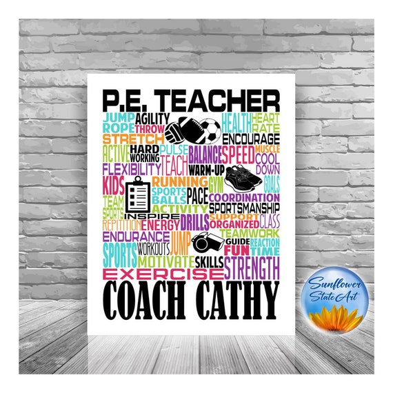 P.E. Teacher Typography, Personalized P.E. Teacher Poster, Phys Ed Teacher Gift, Gift for Physical Education Teacher, PE Teacher Gift