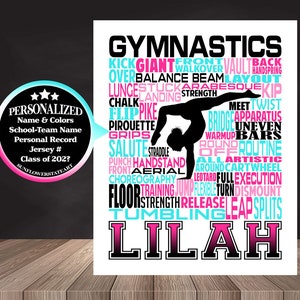 Personalized Gymnastics Poster, Gymnastics Typography, Gymnast Gift, Gift for Gymnasts, Gymnastic Team Gift, Gymnastic Art, Gymnast Print