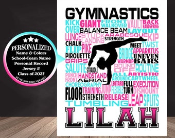 Personalized Gymnastics Poster, Gymnastics Typography, Gymnast Gift, Gift for Gymnasts, Gymnastic Team Gift, Gymnastic Art, Gymnast Print