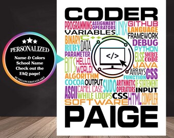 Computer Coding Poster, Coding Word Art, Gift for Computer Coder, Computer Programmer Gift, Coding Gift, Coder Gift