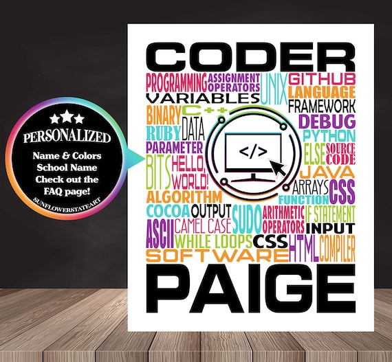 Personalized Computer Coding Poster, Coding Typography, Gift for Computer Coder, Computer Programmer Gift, Coding Gift, Coder Gift
