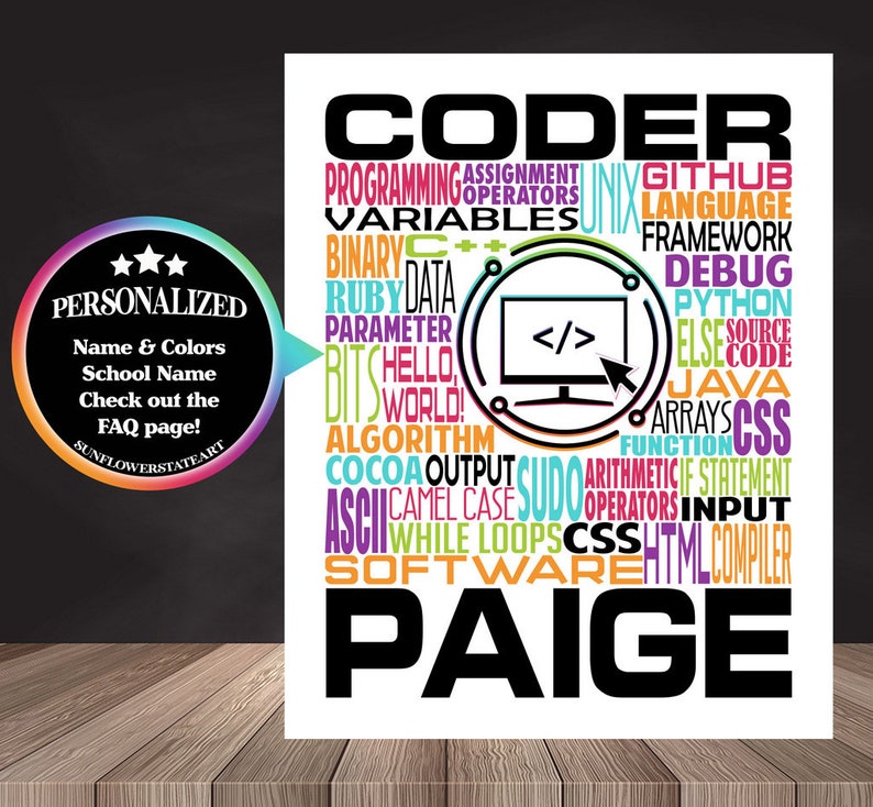 Computer Coding Poster, Coding Word Art, Gift for Computer Coder ...