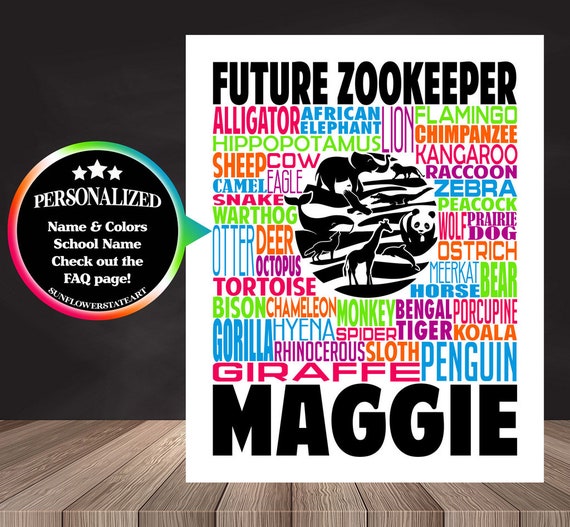 Zookeeper Typography, Personalized Zookeeper Poster, Gift For Future Zookeeper, Zookeeper Student Gift, Future Zookeeper, Zookeeper Gift