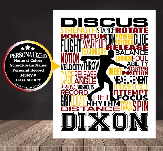 Personalized Discus Thrower Poster, Track and Field Typography Print, Track and Field Poster, Track and Field Team Gift, Gift for Track