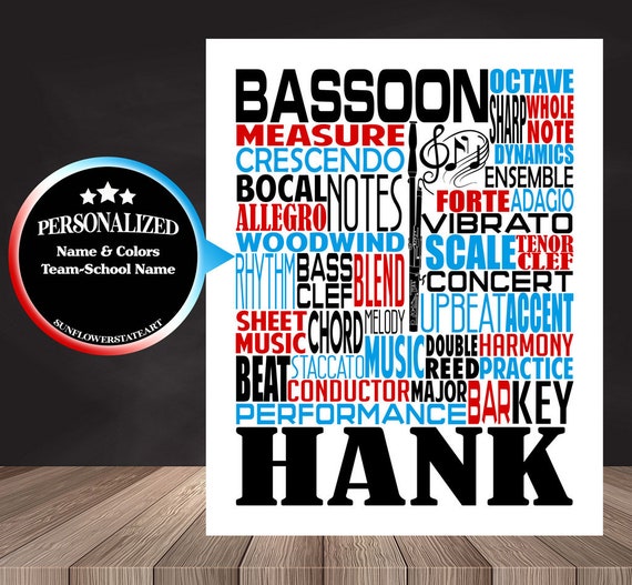 Personalized Bassoon Poster, Bassoon Typography, Bassoon Player Gift, Bassoon Gift, Band Gift, Marching Band, Gift for Bassoon Player