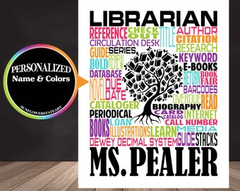 Personalized Librarian Poster, Book Lover Gift, Gift for Librarian, Library Gift, Gift for Reader, Librarian Gift, Librarian Typography