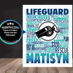 Lifeguard Poster, Lifeguard Typography, Lifeguard Gift, Gift for Lifeguard, Lifeguard Sign, Lifeguard Whistle, Life Guard gift