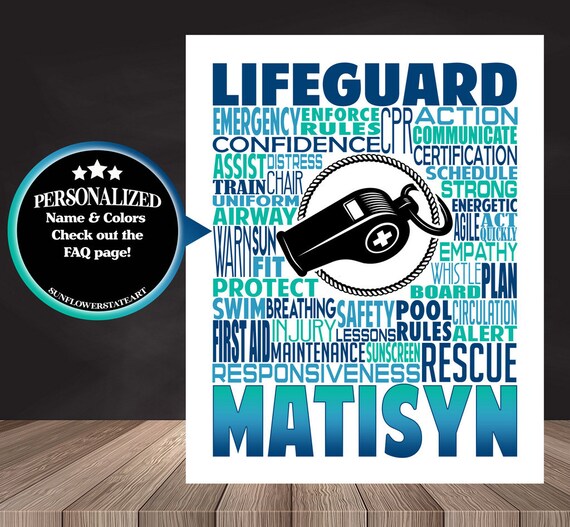 Personalized Lifeguard Poster, Lifeguard Typography, Lifeguard Gift, Gift for Lifeguard, Lifeguard Sign, Lifeguard Whistle, Life Guard gift