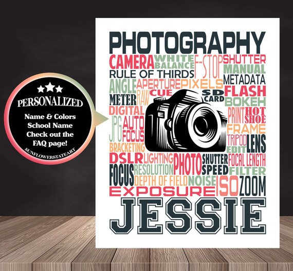 Photographer Typography, Personalized Photography Poster, Gift for Photographer, Photographer Wall Art, Photographer Print