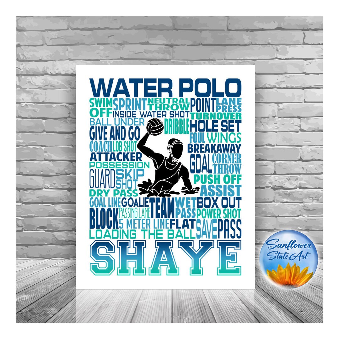 Water Polo Typography, Personalized Water Polo Poster, Gift for Water