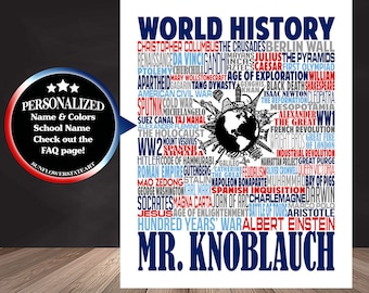 World History Poster, Personalized History Teacher Sign, World History Teacher Gift, Gift for World History Teacher, Classroom Decor