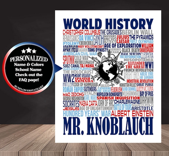 World History Typography, Personalized History Teacher Poster, World History Teacher Gift, Gift for World History Teacher, History Gift