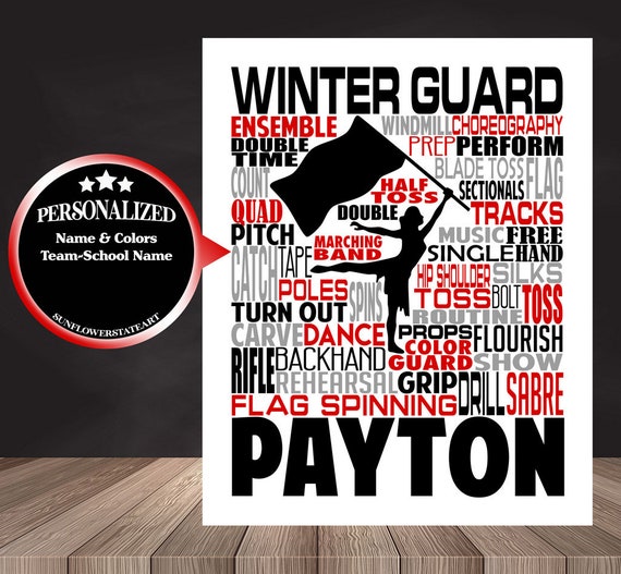 Gift for Winter Guard, Personalized Winter Guard Poster, Winter Guard Typography, Color Guard Gift, Flag Spinner Poster, Flag Spinners