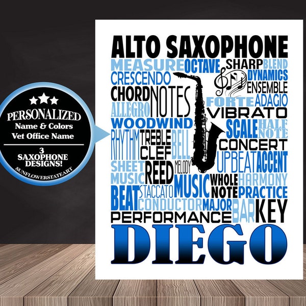 Personalized Saxophone Poster Typography, Sax Player Gift, Marching Band, Saxophone Gift, Custom Saxophone, Band Gift, Saxophone Player Gift