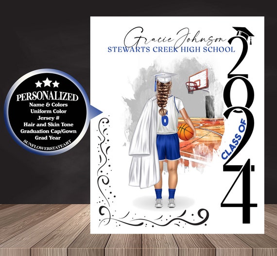 Basketball Poster, Basketball Graduation Gift, Senior Night Gift, Graduation Table Decor, Signing Day, Personalized Basketball Team Gift