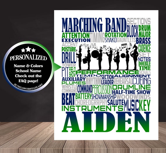 Marching Band Gift, Personalized Marching Band Poster, Marching Band Teacher Gift, Gift for Music Teacher, Band Instructor, Band Word Art