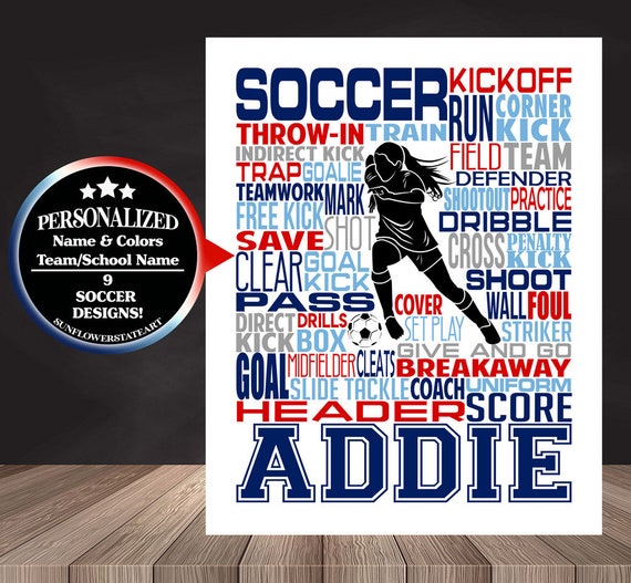 Girls Soccer Typography, Personalized Soccer Poster, Gift for Soccer Players, Soccer Gift, Soccer Team Gift, Soccer Print, Soccer Player Art