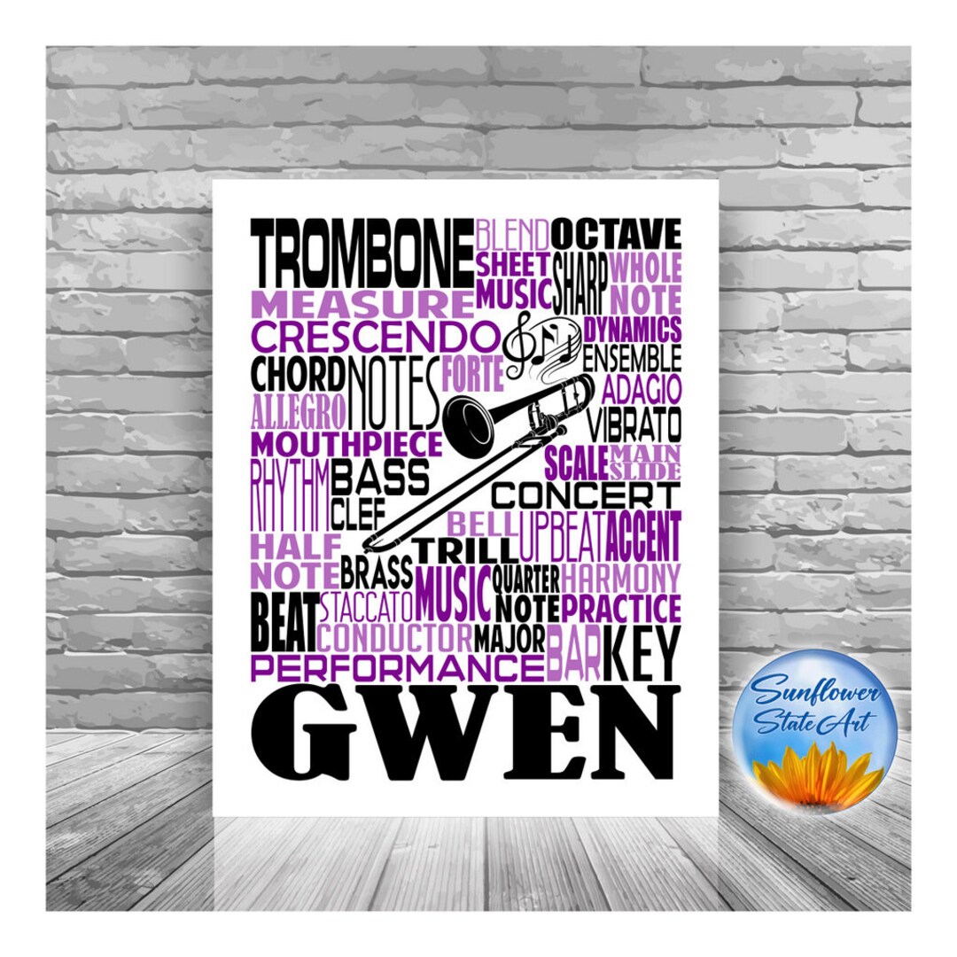 Personalized Trombone Poster, Trombone Typography, Trombone Player Gift