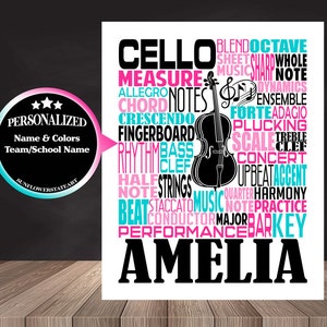 Cello Poster, Cello Word Art Sign, Cello Player Gift, Cello Art, Cello Gift, Custom Cello, Gift for Cello Player, School Band Gift